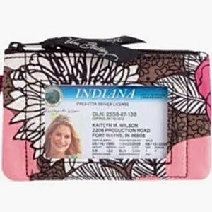 VERA BRADLEY Retired Mocha Rouge Floral Zip ID Card Holder Case Pouch Wallet